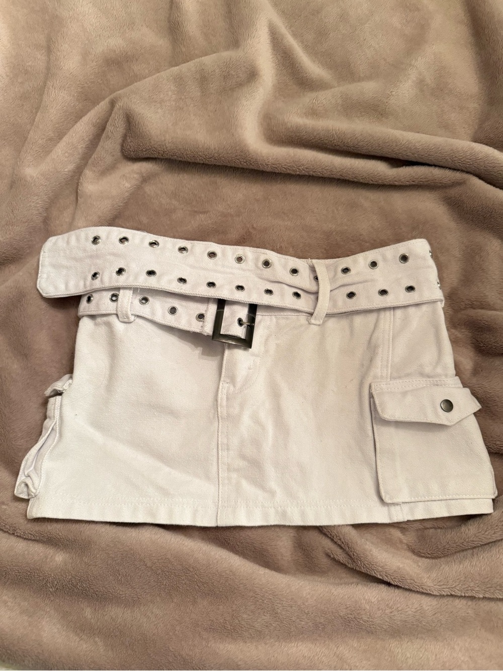 Princess Polly Cream Mini Skirt with Grommet Belt